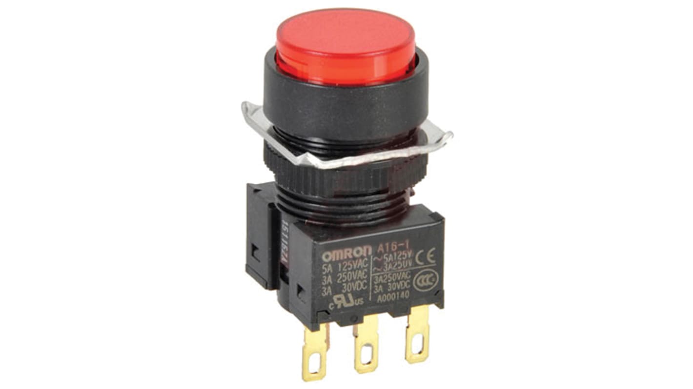 Pulsante Omron A16-TRM-1 SPDT, montaggio a pannello, diametro 16 mm, colore rosso, protezione IP40, tensione max 250 V c.a.