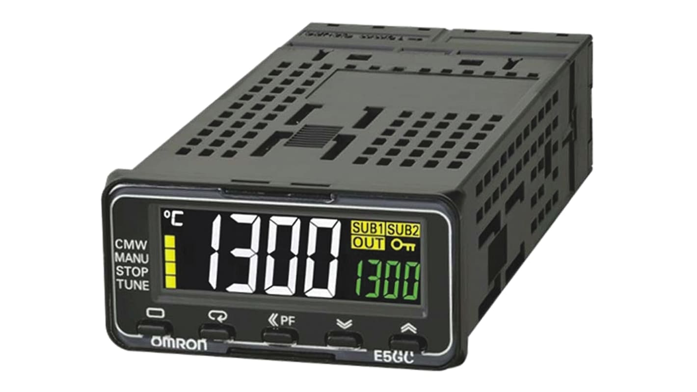 Termoregolatore PID Omron E5GC-CX2DCM-000, 24 x 48 mm, ingresso universale, montaggio a pannello, temperatura operativa -10/+55 °C.
