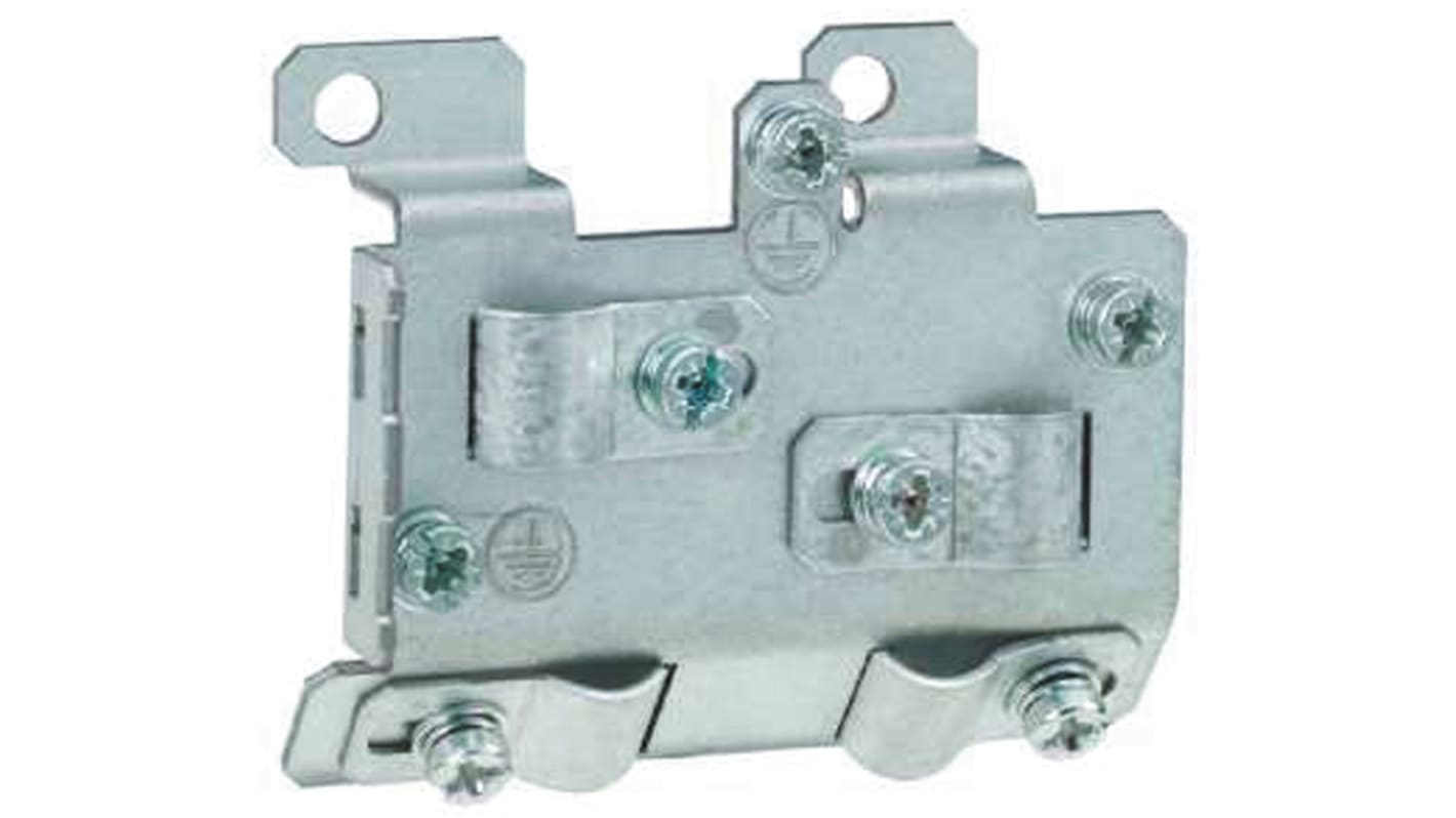 Kit di conformità EMC VW3A9523 di Schneider Electric per unità ATV12, include collari, piastra e viti per montaggio.