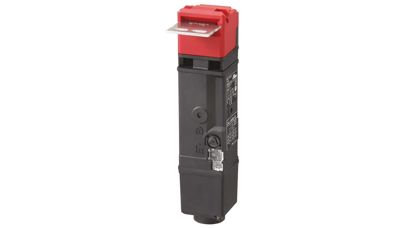 Interruttore di interblocco a solenoide Omron D4SL-N4RDA-D, 24 V cc, protezione IP67, dimensioni 39 x 39 x 179.9 mm.