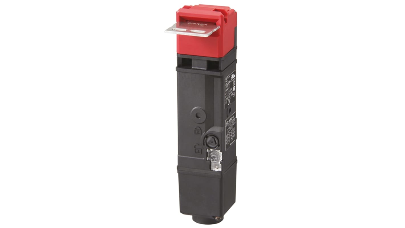 Interruttore di interblocco a solenoide Omron D4SL-N4QDA-D, 24 V cc, 3 contatti di sicurezza NC, grado di protezione IP67.