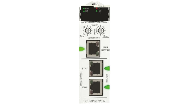 Modulo di comunicazione Schneider Electric BMECRA31210 per Modicon M580, montaggio su rack, dimensioni 32 x 87,5 x 100 mm.