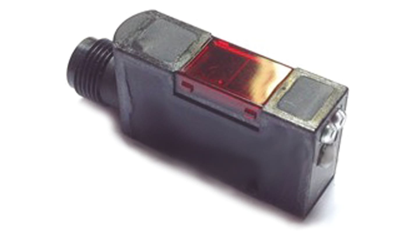 Sensore fotoelettrico rettangolare Omron E3S-AD88, rilevamento 100 mm, uscita PNP, grado di protezione IP67.