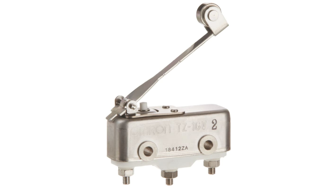 Interruttore di fine corsa Omron TZ-1GV2, leva a rullo NO/NC, montaggio posteriore, dimensioni 49.2mm x 21.8mm x 17.4mm.