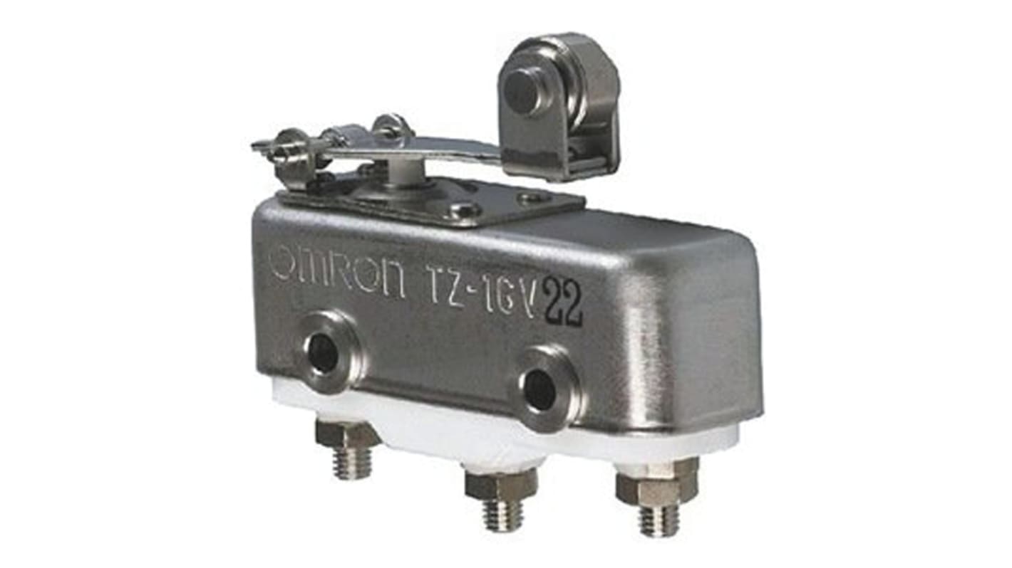 Interruttore di fine corsa Omron TZ-1GV22, leva a rullo, configurazione NO/NC, montaggio posteriore, dimensioni 49.2mm x 21.8mm x 17.4mm.