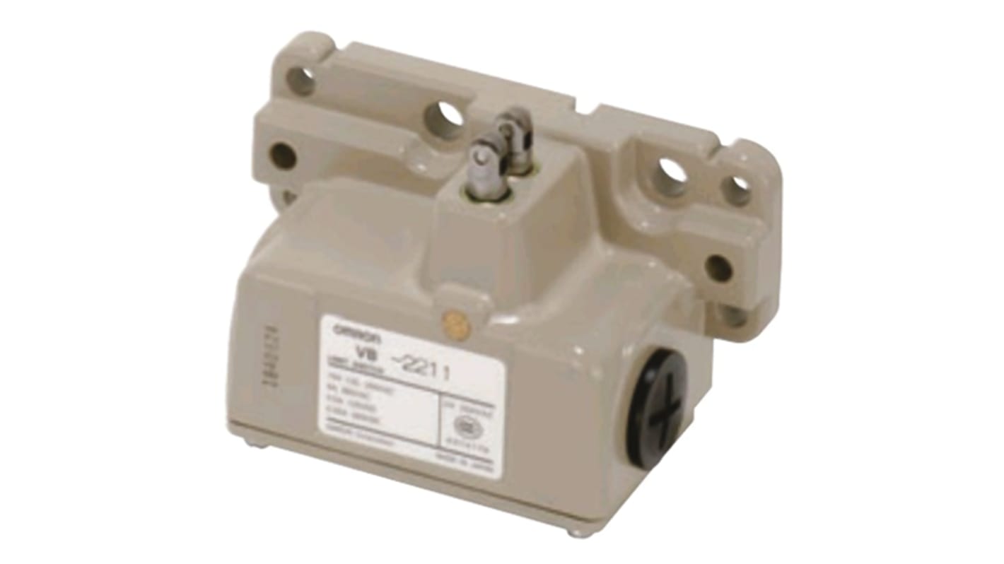 Interruttore di fine corsa Omron VB-3221, tasto a rotella NO/NC, grado di protezione IP67, dimensioni 114x68x70 mm.