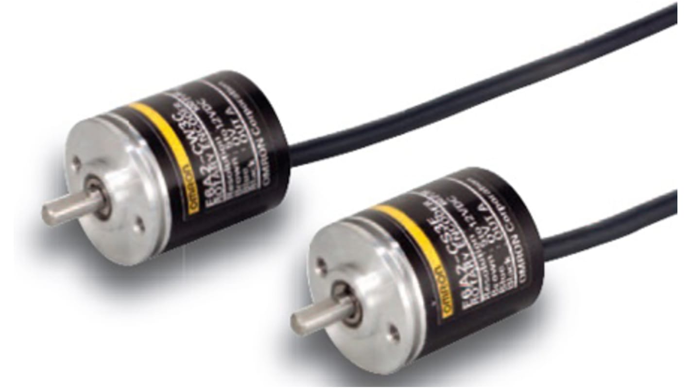 Encoder incrementale NPN Omron E6A2-CS5C, 100 impulsi/giro, diametro albero 4 mm, alimentazione 12-24 V c.c., IP50.