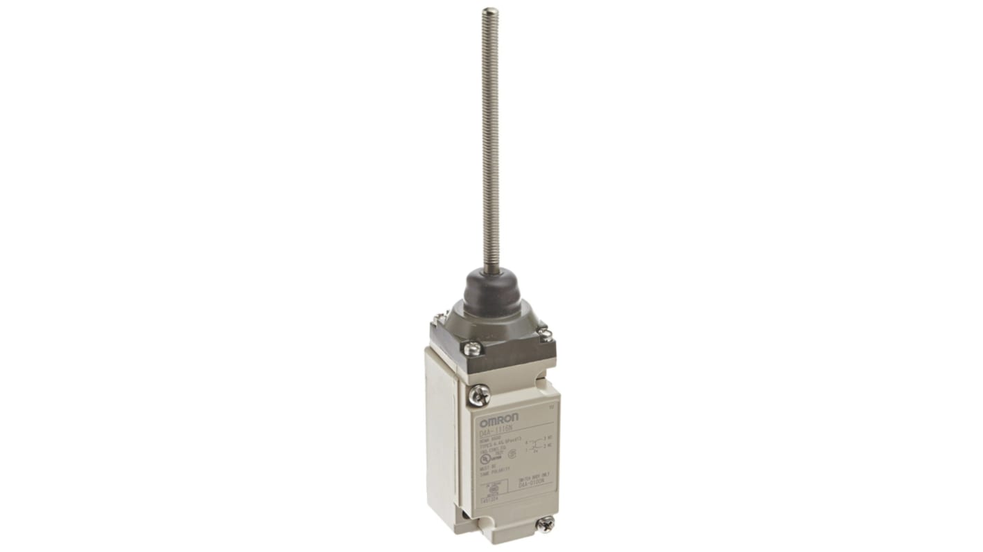 Interruttore di fine corsa Omron D4A-1116-N, configurazione NO/NC, protezione IP67, dimensioni 75.5mm x 42mm x 44mm.
