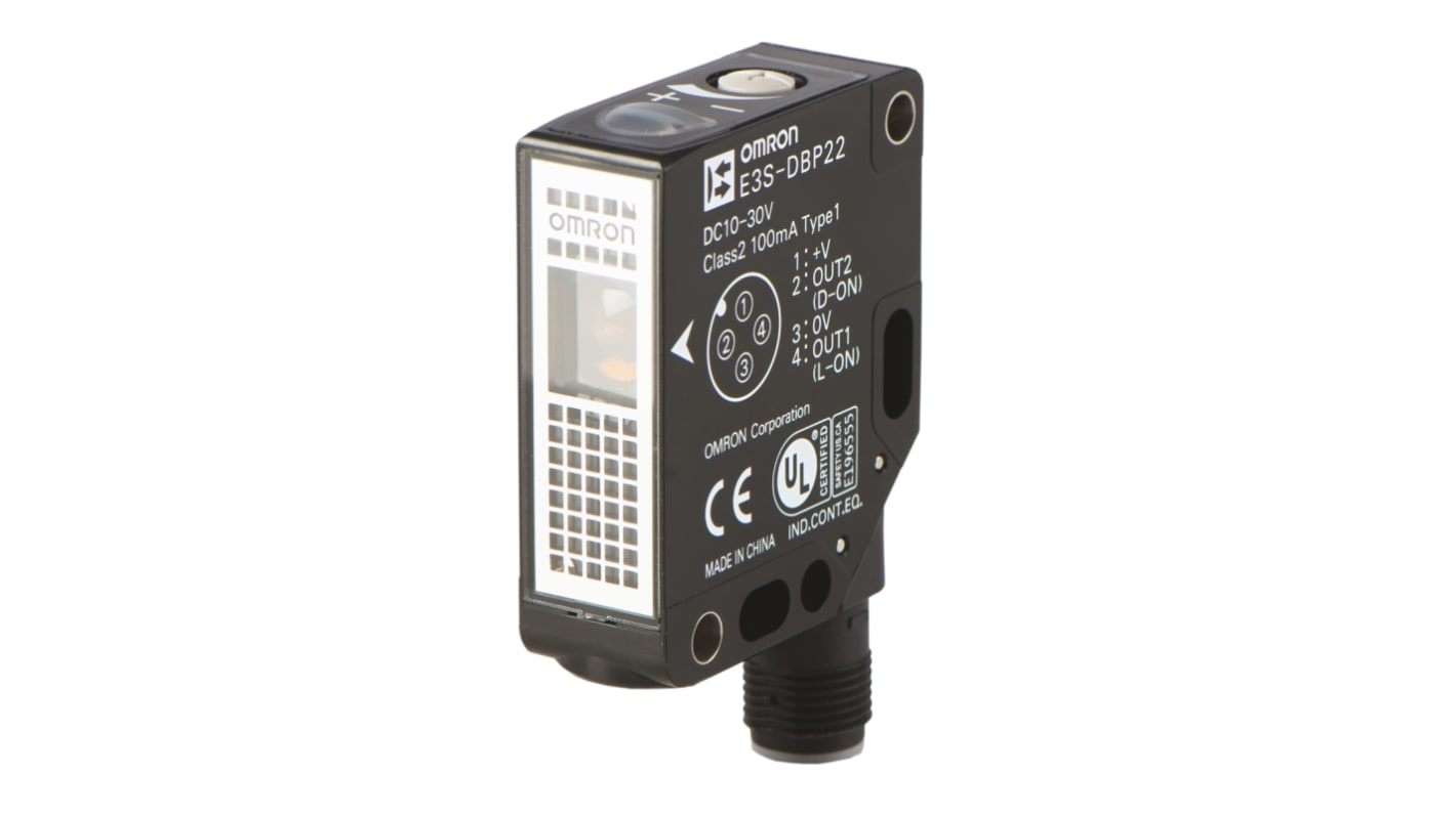 Omron E3S-DBP22T OMS, sensore fotoelettrico rettangolare a retroriflessione, rilevamento fino a 700 mm, IP67/IP69.