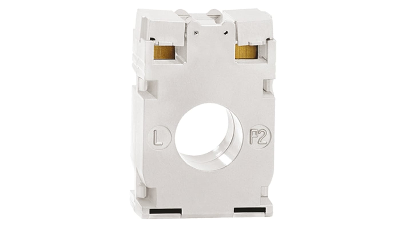 Trasformatore di corrente Lovato DM0T080, 80:5, foro 22mm, montaggio su guida DIN, dimensioni 66x32x44mm, protezione IP30.