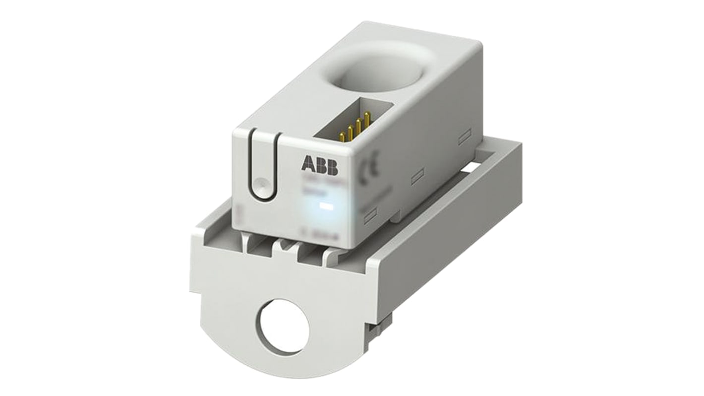 Trasformatore di corrente ABB 2CCA880124R0001, ingresso 80A, montaggio su cavo, dimensioni 31.8mm x 45.5mm x 45.5mm.