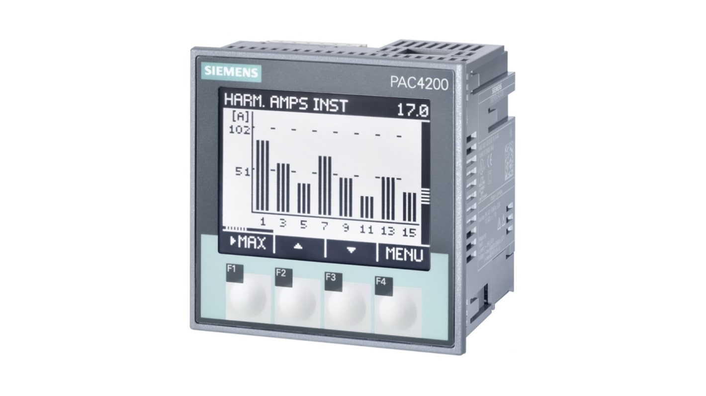Contatore di energia Siemens SENTRON PAC4200 (7KM4212-0BA00-2AA0) con display LCD grafico per misurazioni precise e monitoraggio efficiente.