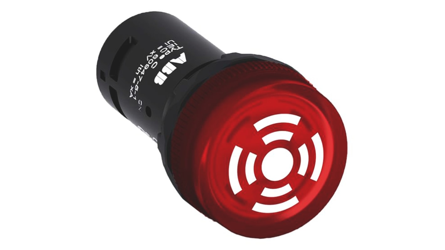 Cicalino LED rosso ABB, montaggio a pannello, diametro foro 22mm, 90 dB, grado di protezione IP66/IP67/IP69K.