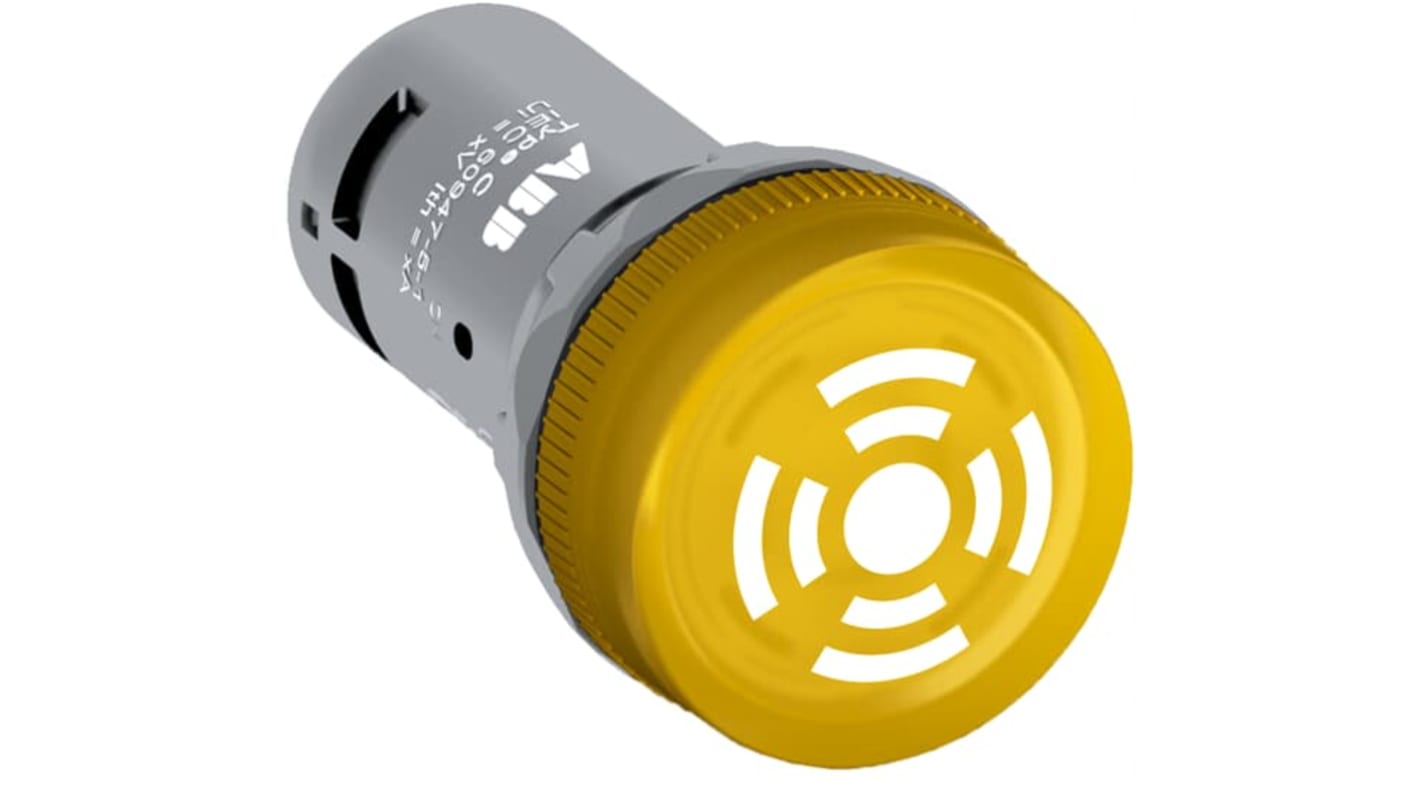 Cicalino LED ABB, montaggio a pannello, foro 22 mm, 230V, 70mA, spia gialla, protezione IP66/IP67/IP69K, 90 dB.