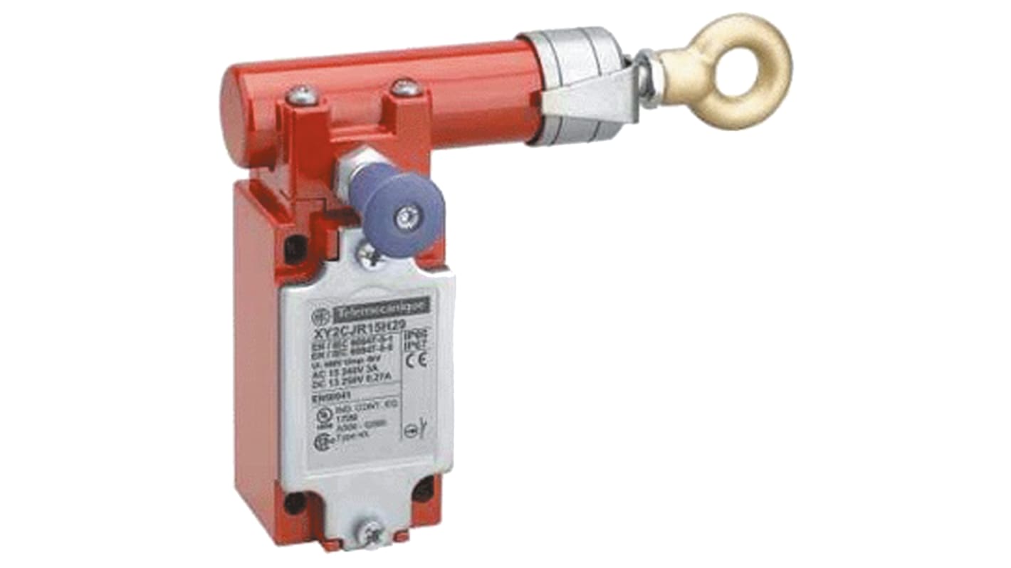 Interruttore a fune Telemecanique Sensors XY2CJ, montaggio destro, cavo 30m, protezione IP66/IP67, dimensioni 158 x 64.2 x 109mm.