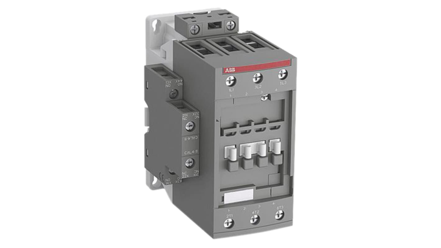 Contattore ABB 1SBL367201R1300 AF52-40-00-13, 4 poli, 100 A, montaggio su guida DIN, dimensioni 70 x 125,5 x 113,5 mm.