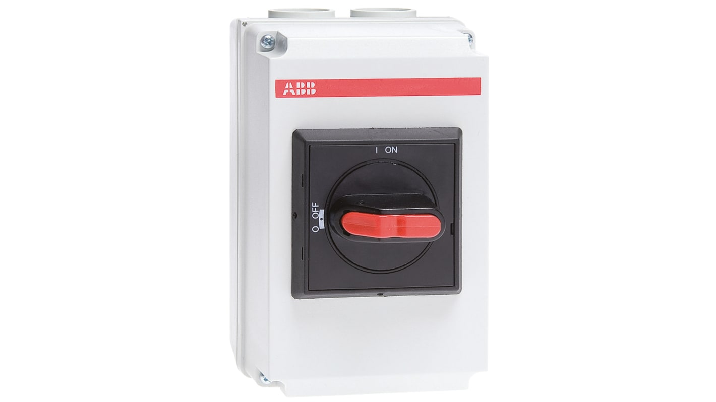 Interruttore di isolamento ABB OTDCP25S11M, 2 poli, 25A, montaggio a pannello, dimensioni 95mm x 150mm x 129.5mm.