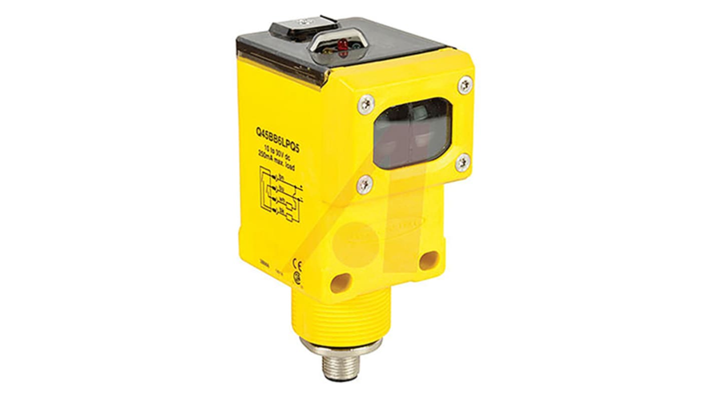 Sensore fotoelettrico rettangolare a diffusione Banner Q45BB6DLQ5, rilevamento fino a 1,8 m, uscita NPN/PNP, IP67.