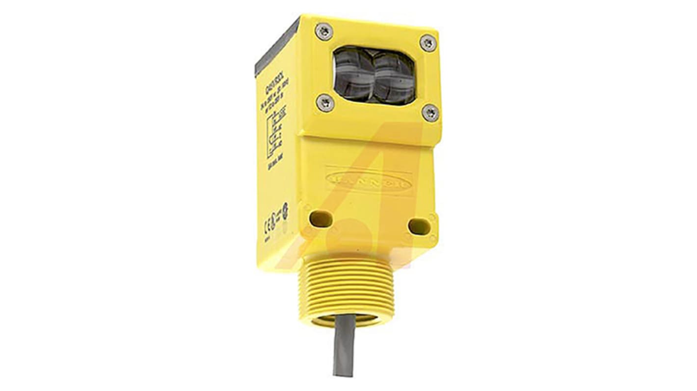 Sensore fotoelettrico rettangolare Banner Q45VR3DL, rilevamento fino a 1,8 m, uscita relè, grado di protezione IP67.