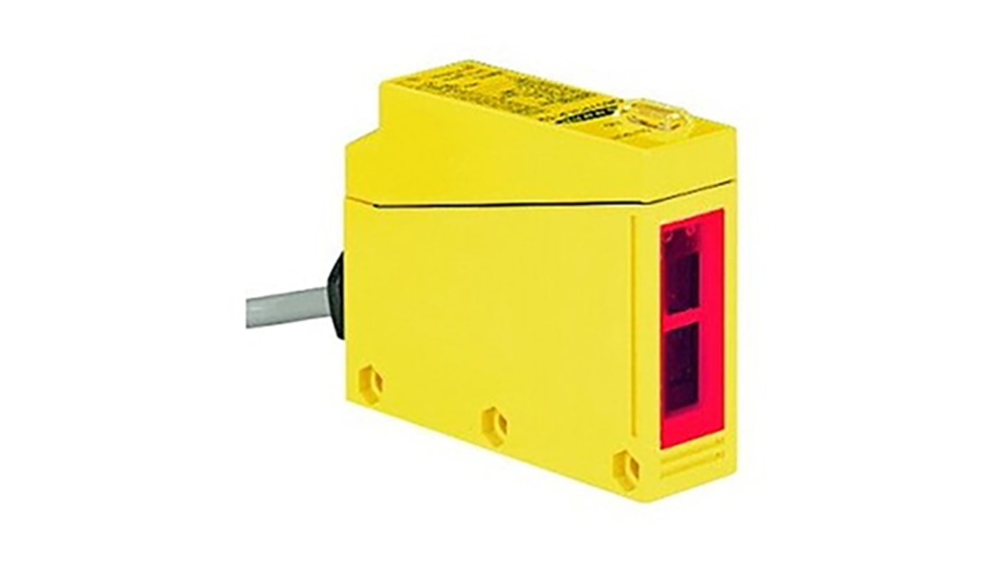 Sensore fotoelettrico rettangolare Banner Q85VR3D-T9, rilevamento a diffusione fino a 250 mm, tensione 24-240 V c.a. o 12-240 V c.c.