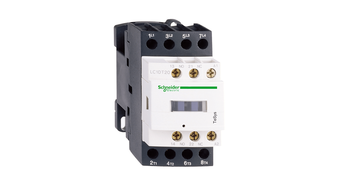 Contattore Schneider Electric LC1DT25FD, 4 poli, 25 A, dimensioni 45x85x99 mm, per applicazioni di controllo e segnalazione.