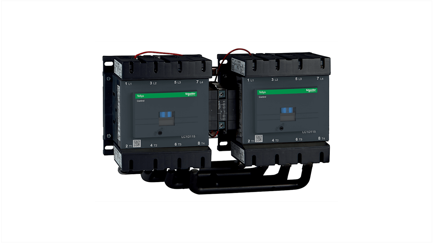 Contattore Schneider Electric LC2D115004P7, 4 poli, corrente 200 A, tensione 230 V c.a., dimensioni 334x158x148 mm.