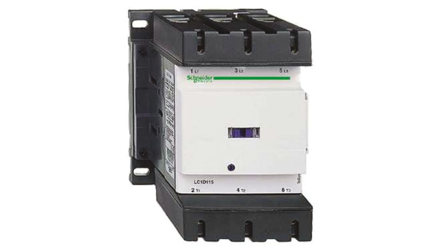 Contattore Schneider Electric LC1D150LE7, 3 poli, 150 A, dimensioni 120x158x136 mm, progettato per applicazioni di controllo.