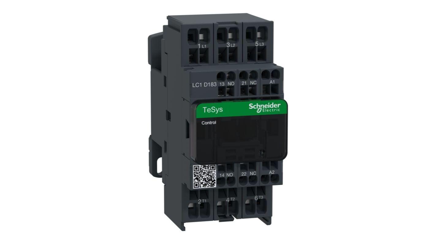 Contattore Schneider Electric LC1D183G7, 3 poli, 3 NO, 25 A, bobina 110 V c.a., dimensioni 99x45x86 mm.