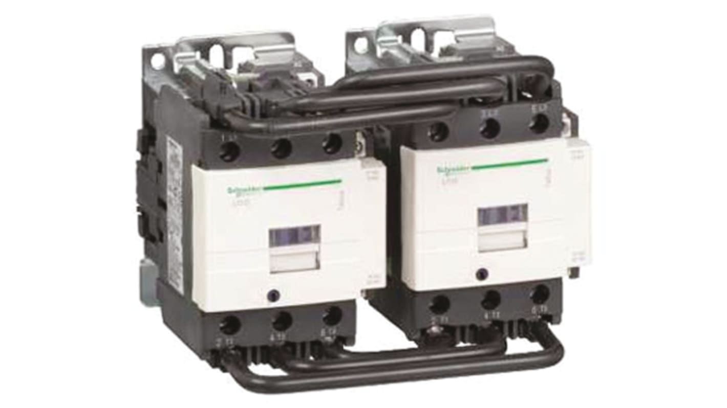 Contattore reversibile Schneider Electric LC2D80G7, 80A, 55 kW, 110 V c.a., dimensioni 127x182x158 mm, per motori.