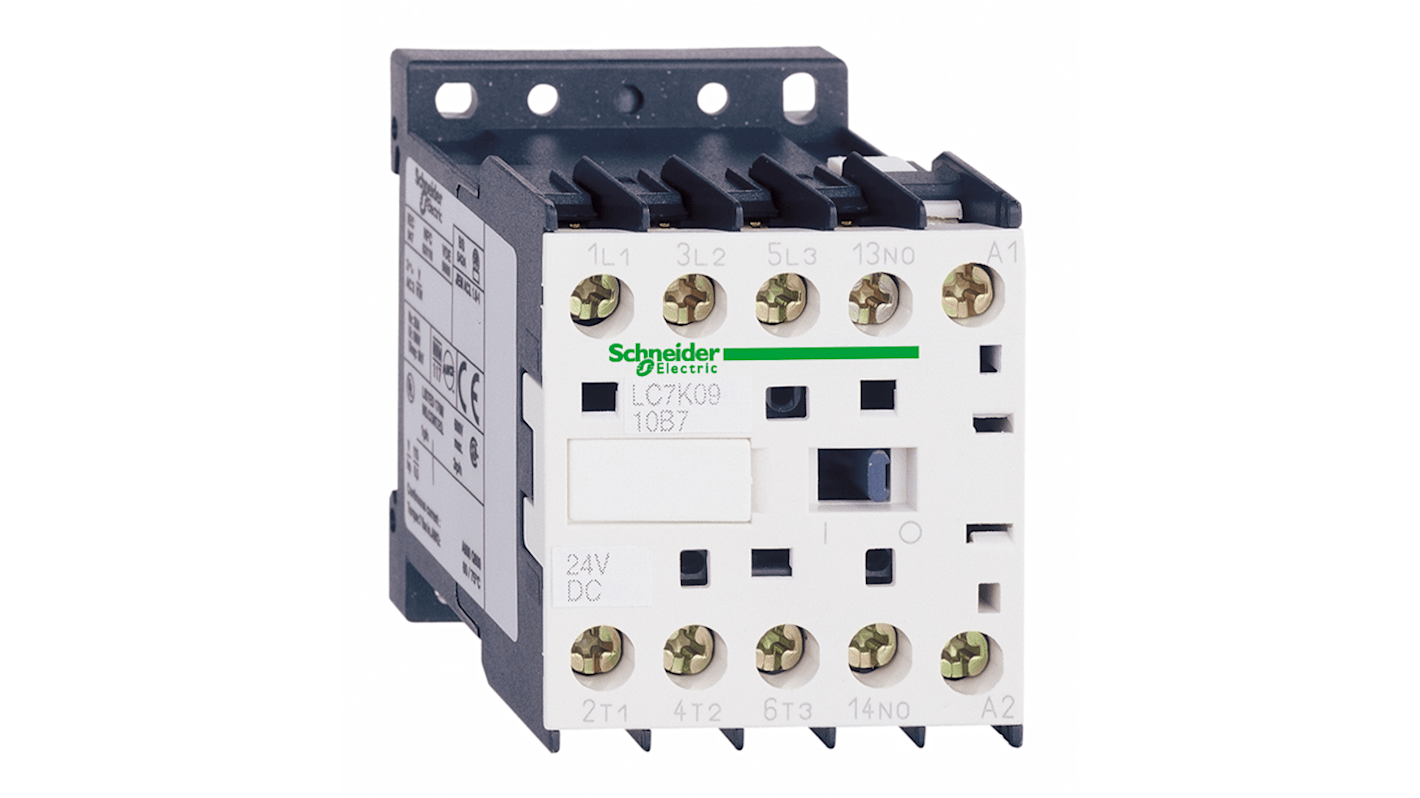Contattore Schneider Electric LC7K0610M7, 3 poli, 6 A, 3 contatti NO, tensione bobina 230 V, profondità 57 mm.