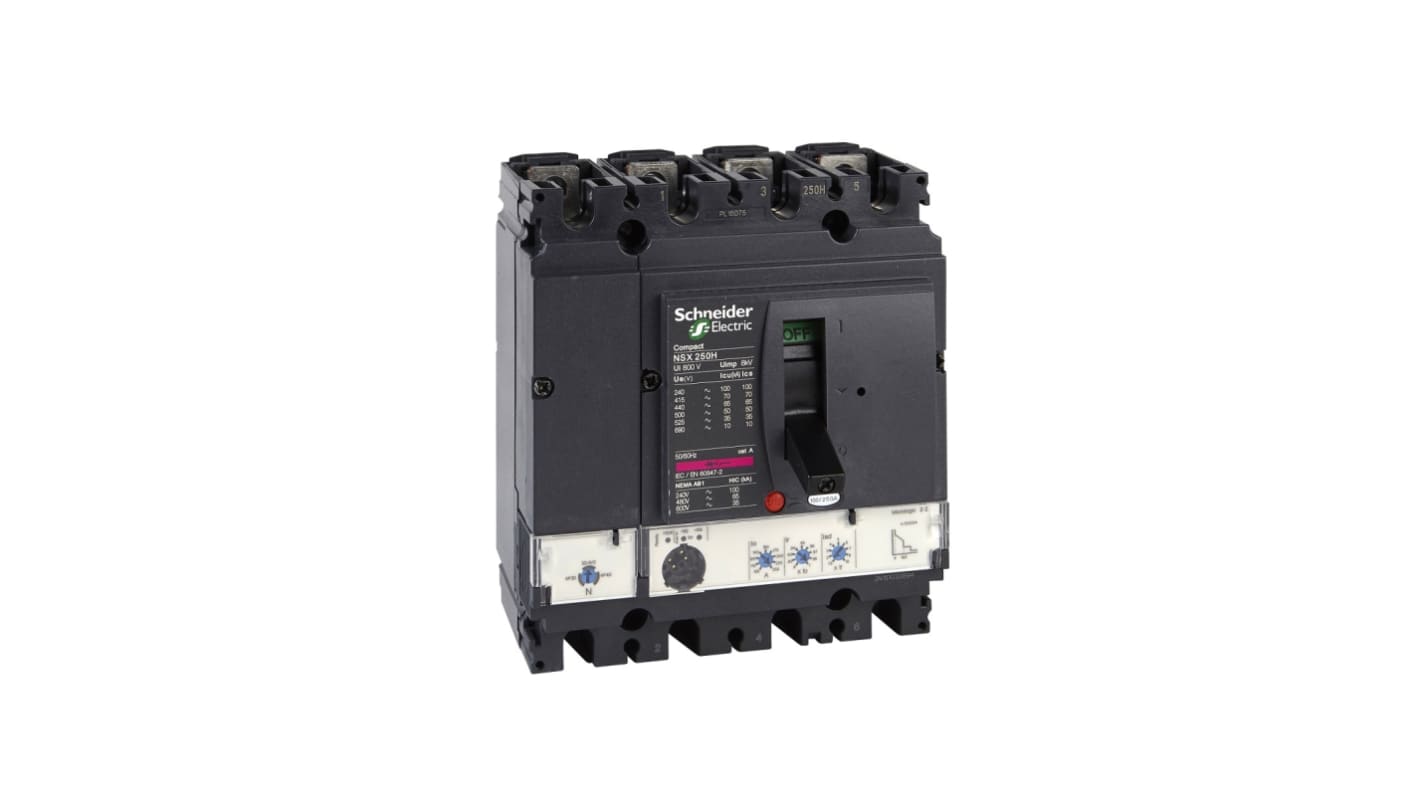 Interruttore magnetotermico scatolato Schneider Electric, 4 poli, 100A, 690V, montaggio fisso, compatto NSX100H.