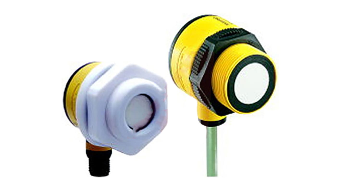 Sensore di prossimità cilindrico PNP Banner T30UUPA, rilevamento 150-1000 mm, alimentazione 15-24 V c.c., IP67.