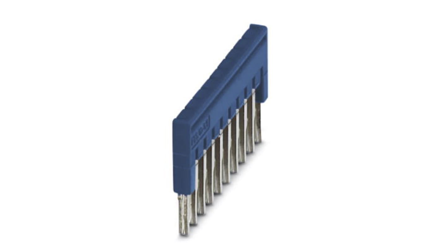 Barra a ponticello Phoenix Contact FBS 10-3,5 BU - 3213125: connessioni elettriche efficienti, passo 3,5 mm, 10 posizioni, alta conduttività e resistenza termica. Adatta per ambienti estremi, supporta fino a 17,5 A.