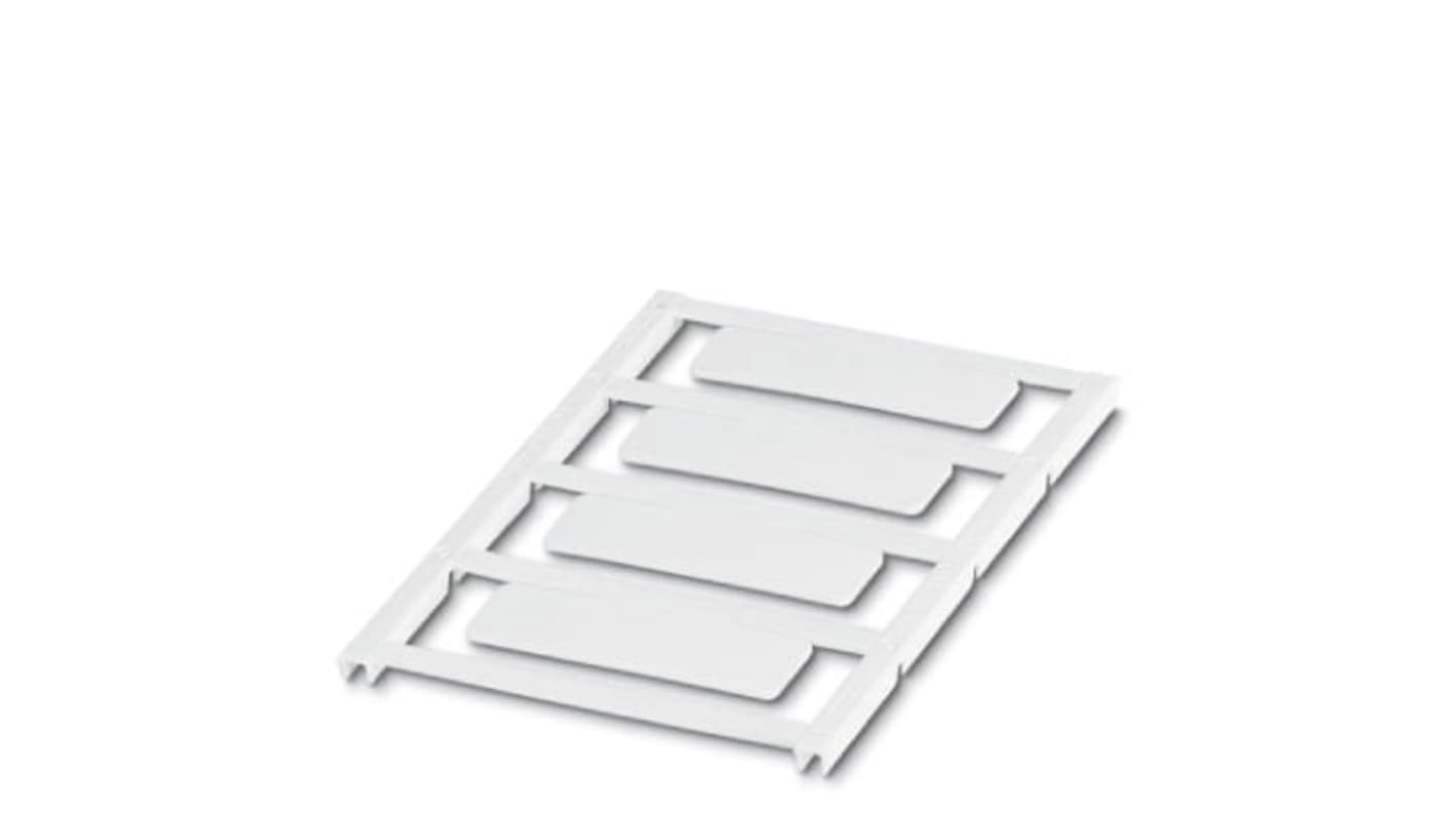 Etichetta per morsettiera Phoenix Contact 825457: marcatori a innesto, foglio bianco, compatibile con BLUEMARK ID e PLOTMARK. 4 etichette (49 x 15 mm) per montaggio nei telai CARRIER-EMP.
