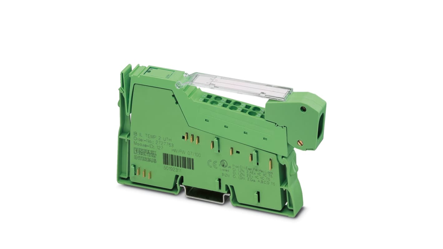 Phoenix Contact 2701216, modulo I/O PLC IB IL IMPULSE-IN-PAC per misurazione temperatura, ingressi analogici, dimensioni 136,8 x 12,2 x 71,5 mm.