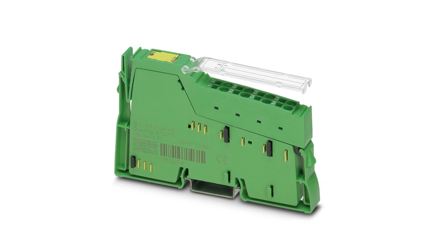 Phoenix Contact 2701389, modulo I/O PLC IB IL DO 1 AC-PAC, 2 uscite analogiche, IP20, dimensioni 119,8 x 12,2 x 71,5 mm.