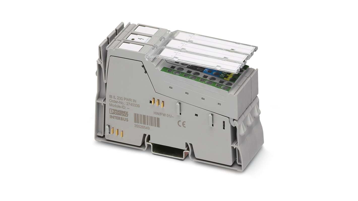 Modulo I/O Phoenix Contact 2861535, serie FX5, 230 V CA, con indicatori di stato, dimensioni 119.8 x 36.6 x 71.5 mm.