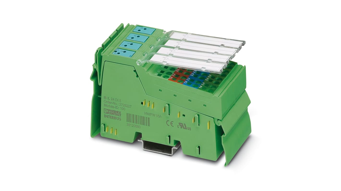 Modulo I/O digitale Phoenix Contact 2861690, serie FX5, 8 ingressi, 24 V c.c., dimensioni 119,5 x 48,8 x 71,5 mm.