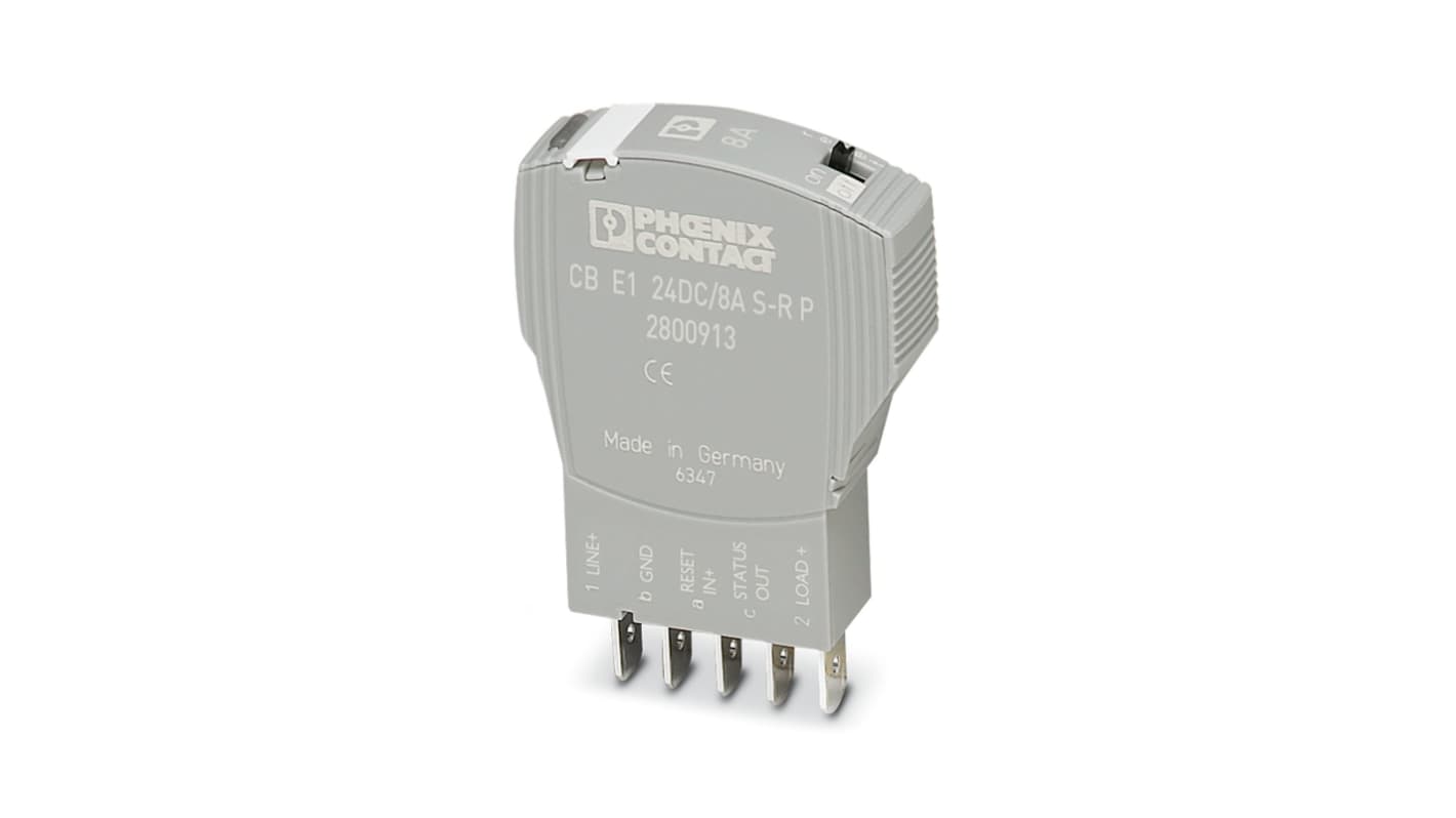 Interruttore elettronico di circuito Phoenix Contact 2800913, 1 posizione, 24V, 8A, montaggio su base, larghezza 12.3mm.