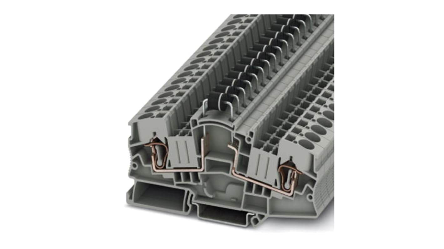 Morsettiera Phoenix Contact 3035691 con diodo integrato, connessione a molla, sezione 0,2-10 mm², Grigio. Adatta per cavi solari standard, larghezza 8,2 mm.