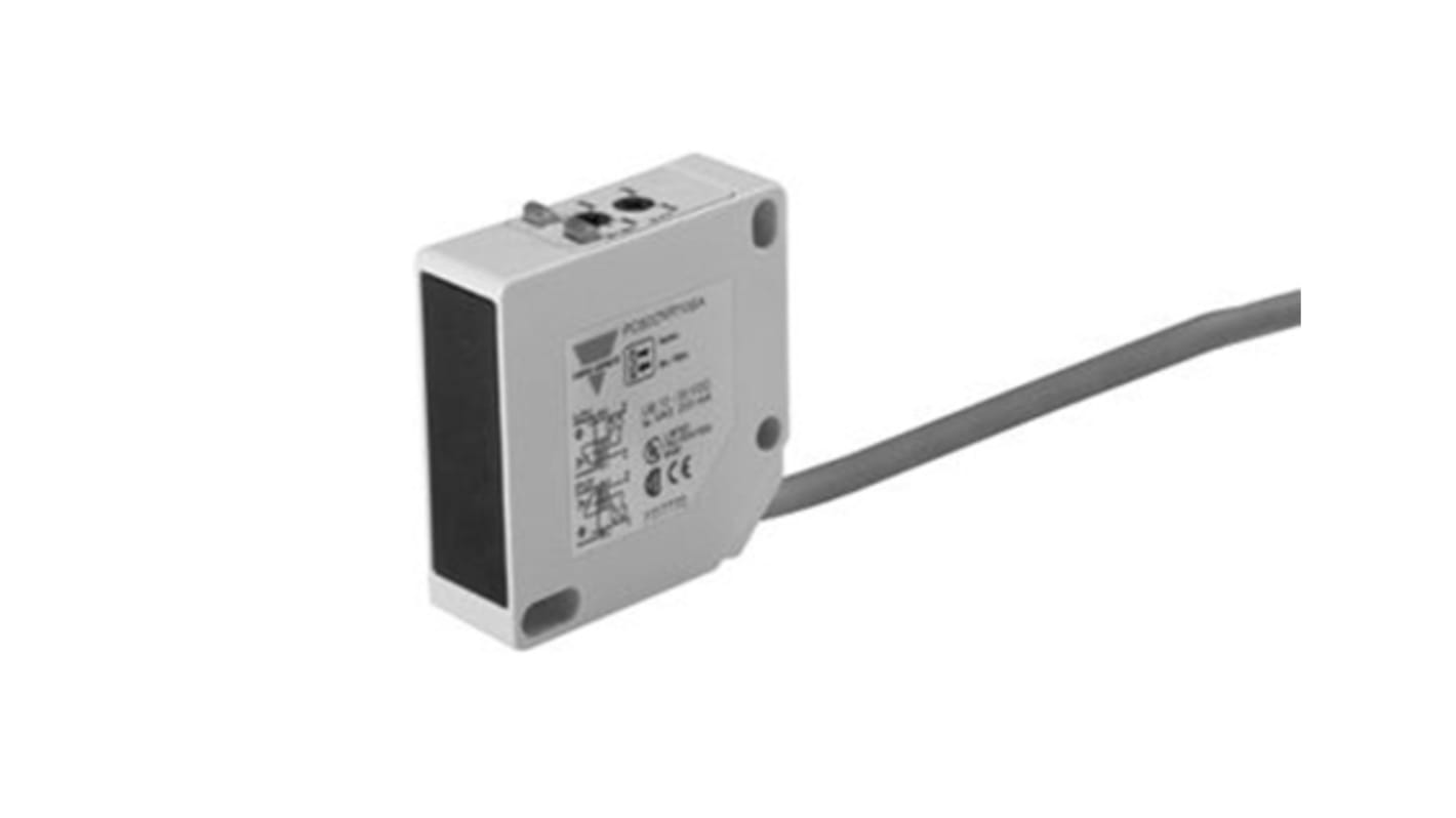 Sensore fotoelettrico rettangolare Carlo Gavazzi PC50CNT20R, rilevamento fino a 20 m, custodia IP67, dimensioni 17 x 50 x 50 mm.