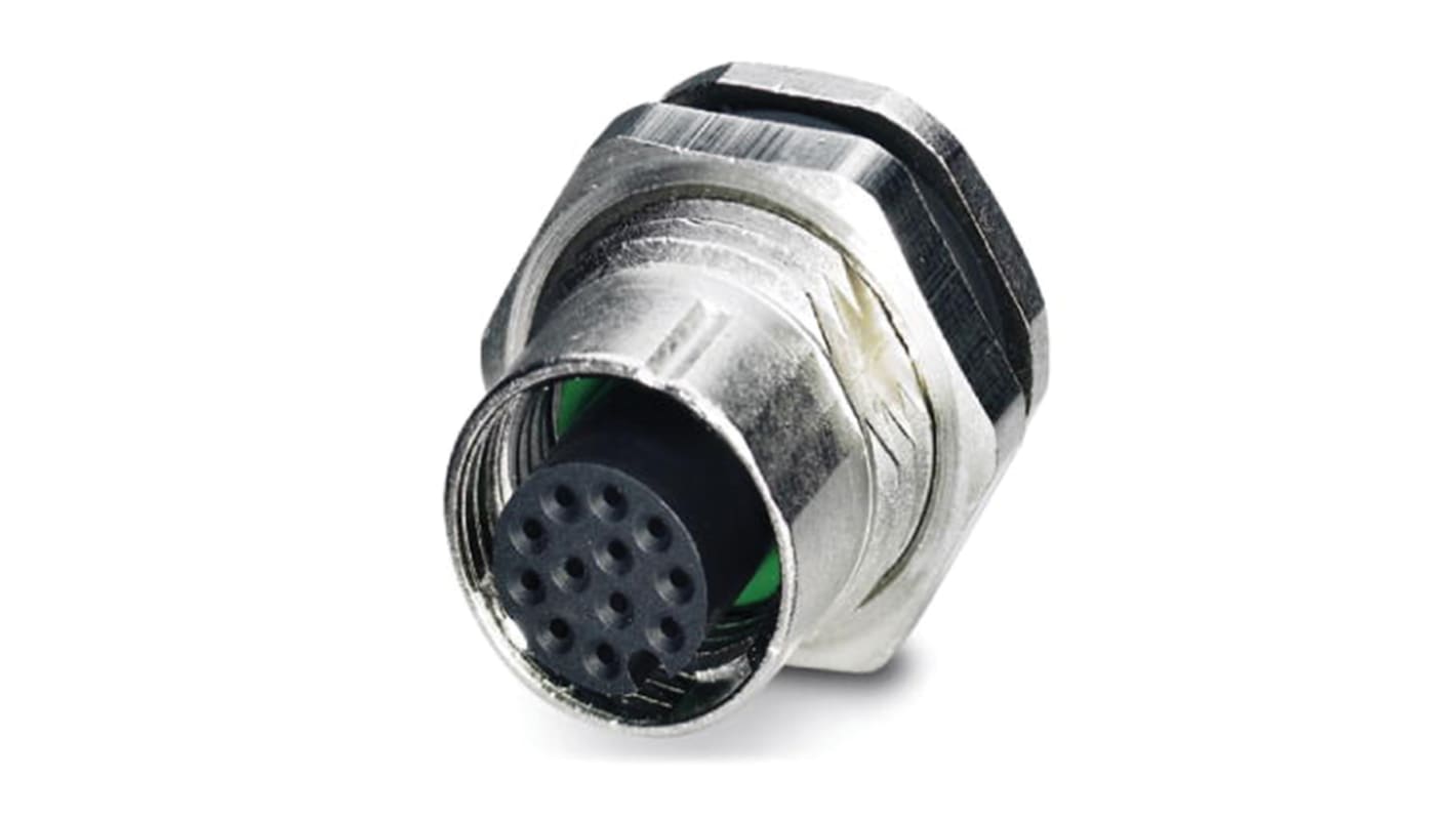 Connettore circolare femmina M12 Phoenix Contact 1441833, 12 posizioni SPEEDCON, codifica A, montaggio posteriore M16, pin a saldare. Ideale per sensori/attuatori.