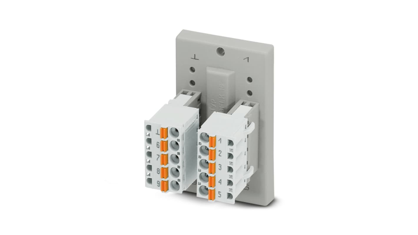 Modulo Varioface Phoenix Contact 2903063, per collegamento 1:1, dimensioni 36,5 x 46 x 58,4 mm, con gabbia a molla e D-SUB a 9 posizioni.