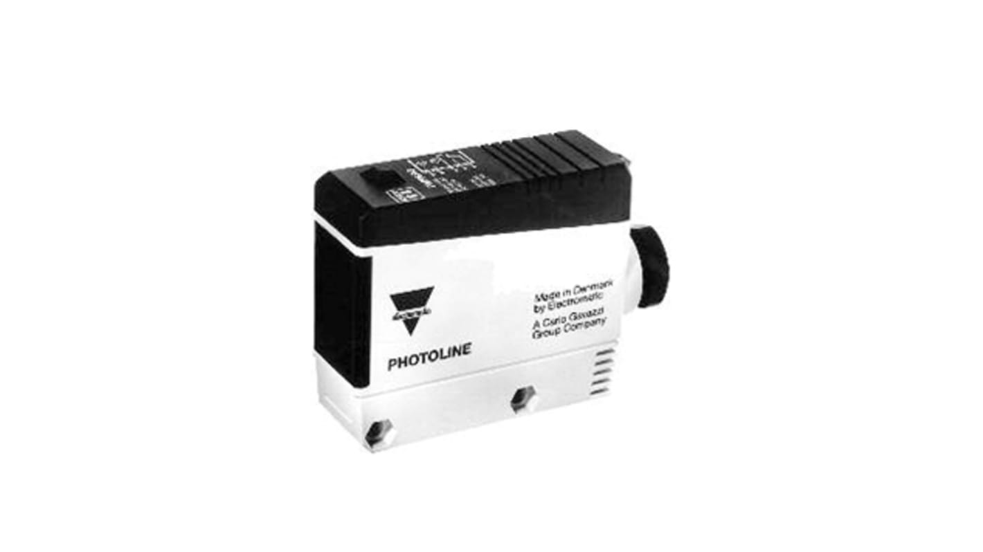 Sensore fotoelettrico rettangolare Carlo Gavazzi PMP12RIM, portata 12 m, uscita NA/NC, grado di protezione IP67.