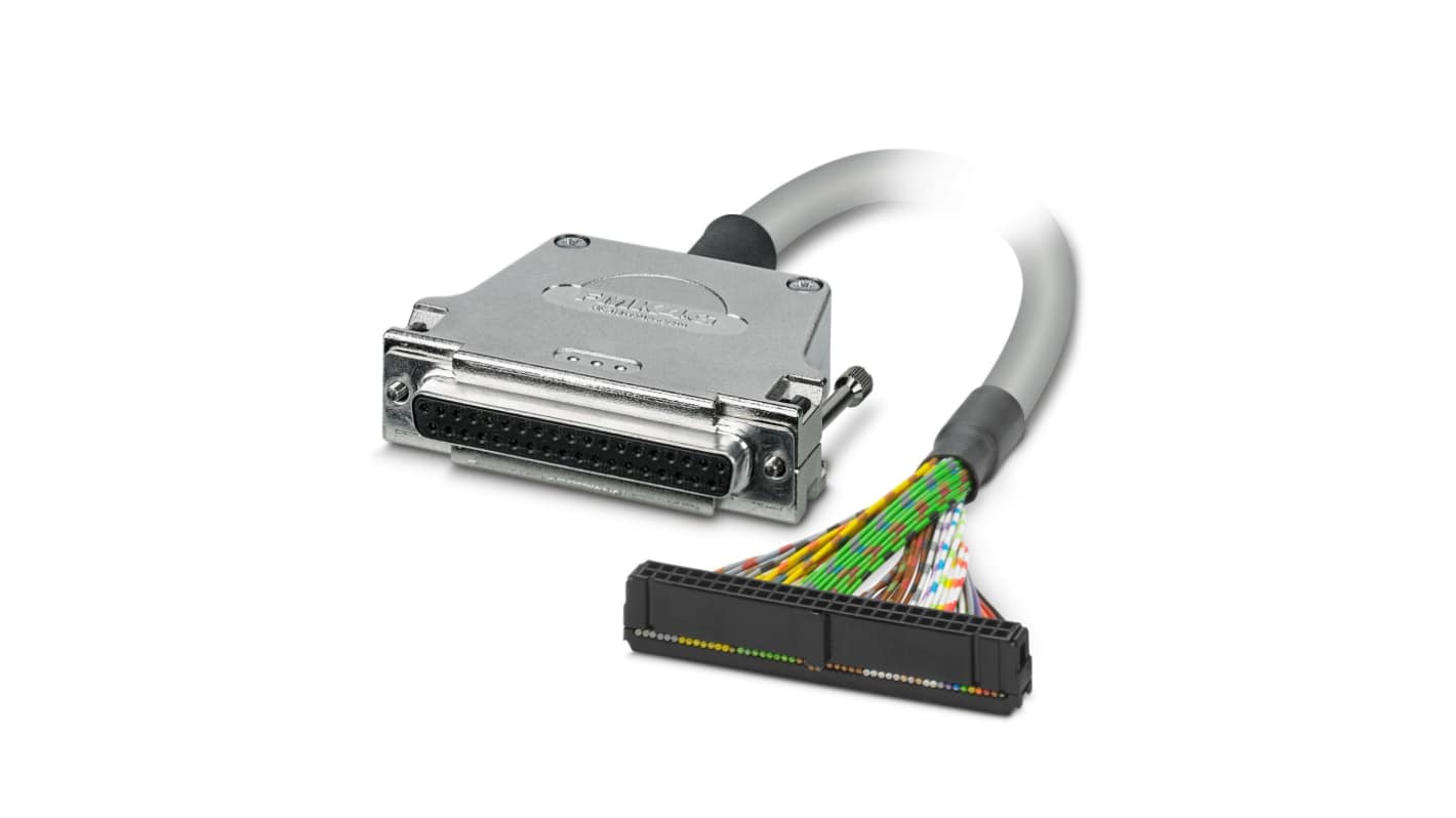 Cavo PLC Phoenix Contact 2302654 per Mitsubishi Melsec Q, lunghezza 1 m, con connettori D-SUB a 37 posizioni e IDC/FLK a 50 posizioni.