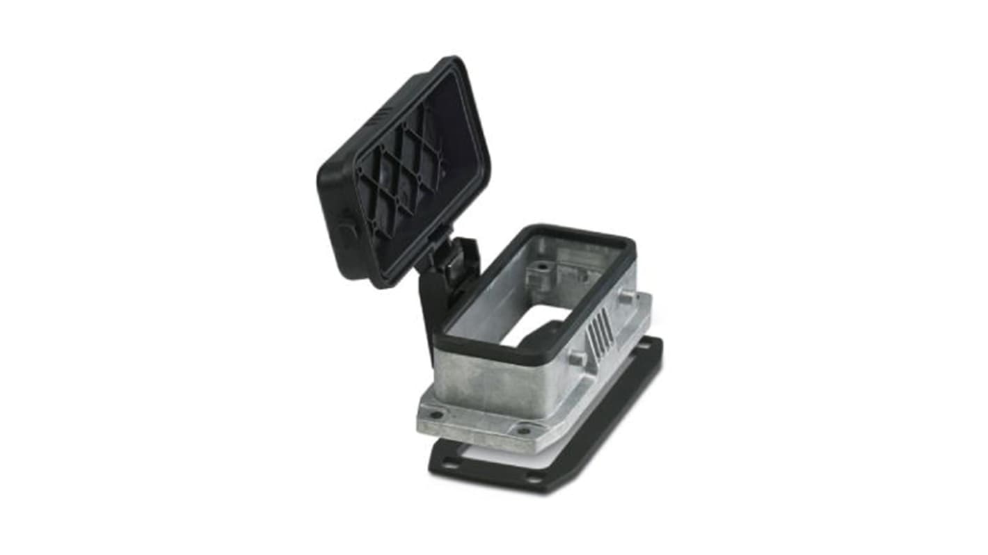 Contenitore Phoenix Contact HC-STA-B16-BFDC-ELC-AL per montaggio a pannello, doppia chiusura di bloccaggio, alluminio resistente all'acqua salata, guarnizione conduttiva.
