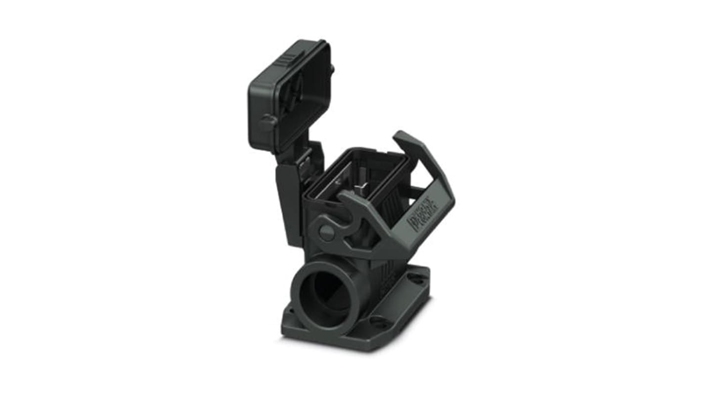 Contenitore Phoenix Contact HC-EVO-D15-SLWSC-2SSM25-PLR-BK (cod. 1411343) per montaggio scatola D15 in PA con uscite cavo laterali e contatto PE sicuro. Leggero e resistente alla corrosione. Ideale per applicazioni tecniche.
