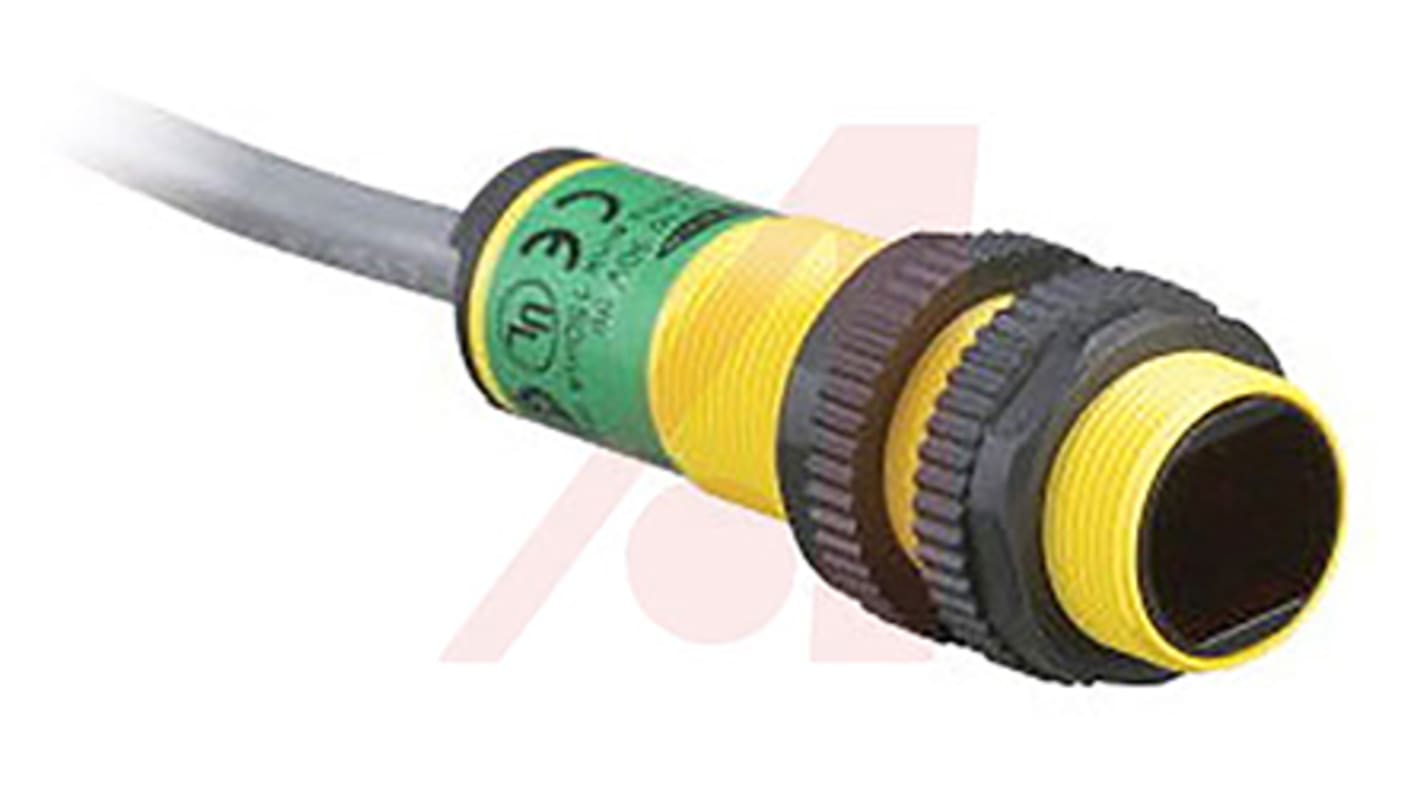 Sensore fotoelettrico cilindrico Banner S18SN6FF50 W/30, rilevamento 50 mm, uscita NPN, grado di protezione IP69K.