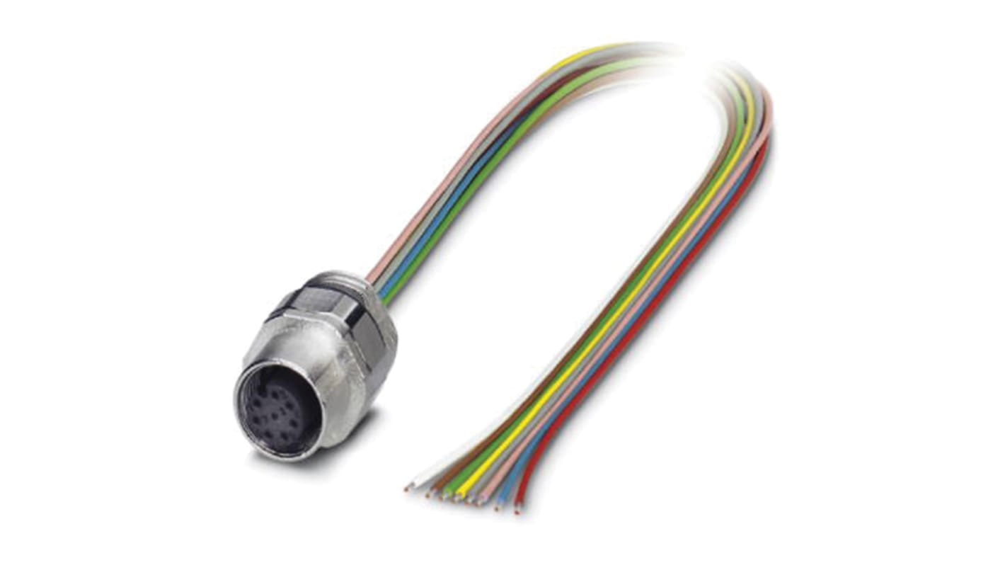 Connettore femmina M12 8 posizioni Phoenix Contact 1513761 per filo sensore/attuatore, filettatura PG9, filo litz TPE 0,5m. Ideale per applicazioni industriali.