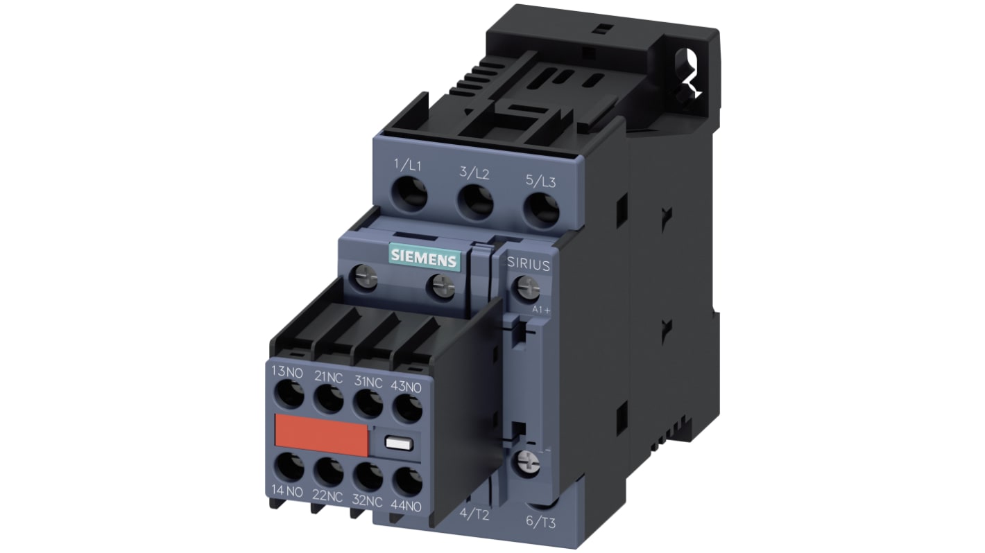 Contattore Siemens 3RT2025-1BB44-3MA0, 3 poli, 16 A, 24 V c.c., 400 V c.a., dimensioni 85x45x151 mm, montaggio a vite.